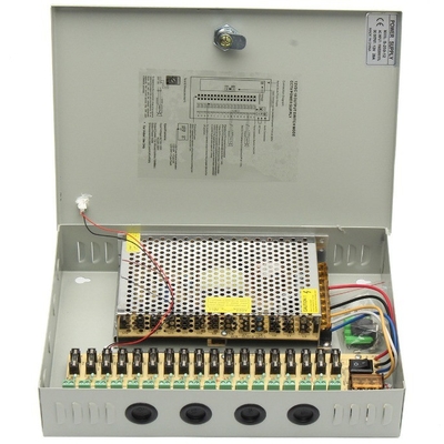 Caja de alimentación de canal 12V 20A DC 18CH para salida de vigilancia de seguridad de cámaras de circuito cerrado