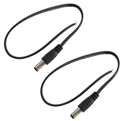 2.1mm x 5.5mm DC Conector masculino Plug End Cable Cordón de cable de cola de trenzas para CCTV en negro