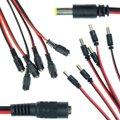 2.1mm x 5.5mm DC Conector masculino Plug End Cable Cordón de cable de cola de trenzas para CCTV en negro