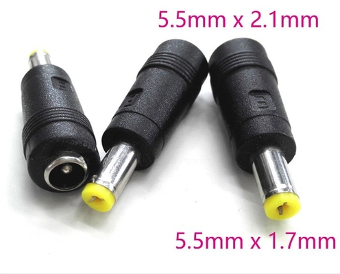 Adaptador negro para enchufe de corriente continua 5.5x1.7mm macho a 5.5x2.1mm conector jack femenino