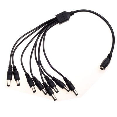12v dc 8 canales de cable de alimentación divisor de 1 mujer a 8 hombres negro CCTV Sistema de seguridad cámara