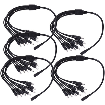12v dc 8 canales de cable de alimentación divisor de 1 mujer a 8 hombres negro CCTV Sistema de seguridad cámara