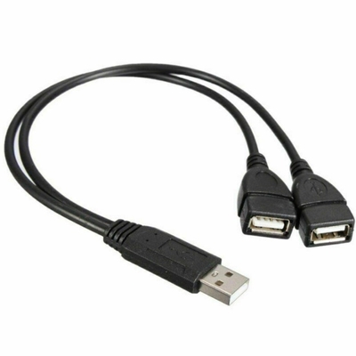 Bajo voltaje USB 2.0 un macho a 2 doble Jack femenino Y splitter Hub Cord-Cable-Ada de energía