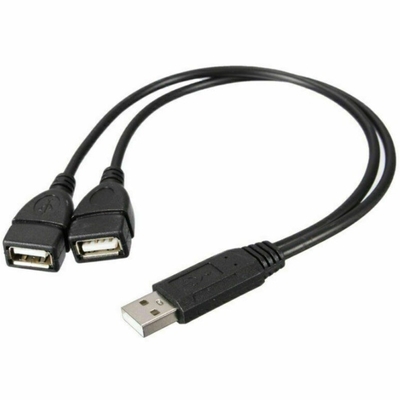 Bajo voltaje USB 2.0 un macho a 2 doble Jack femenino Y splitter Hub Cord-Cable-Ada de energía