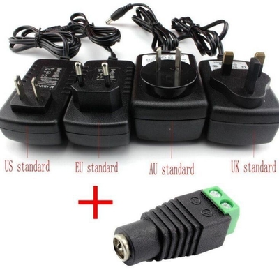 Terminal de tornillo de alimentación de CC negro y verde femenino 2.1x5.5mm Jack Adaptador de conector para cable de cámara de CCTV