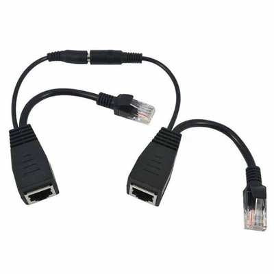 Enchufe de cable DC de extremo masculino POE Splitter Injector de cable 16cm longitud para cámara IP CCTV en negro