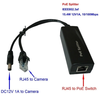 10/100Mbps Tasa de transferencia de datos Divididor POE para cámara IP CCTV Entrada de energía DC44-57V
