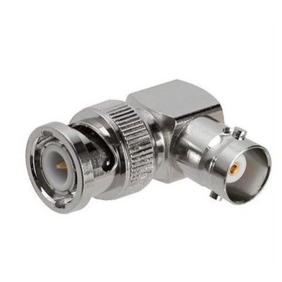 Plug masculino de plata para BNC Jack femenino Adaptador de video de cámara de CCTV con ángulo de 90 grados