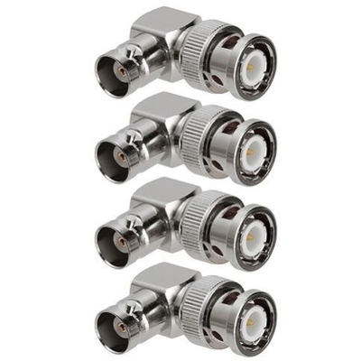 Plug masculino de plata para BNC Jack femenino Adaptador de video de cámara de CCTV con ángulo de 90 grados