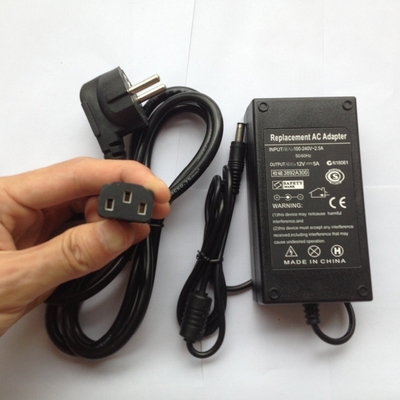 Adaptador de fuente de alimentación de iluminación LED 12V 5A 60W con enchufe de 3 pines y voltaje de entrada 220V