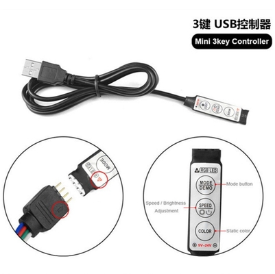 Femenino 1m Black LED con fuente de alimentación de 5v y controlador USB de 3 llaves