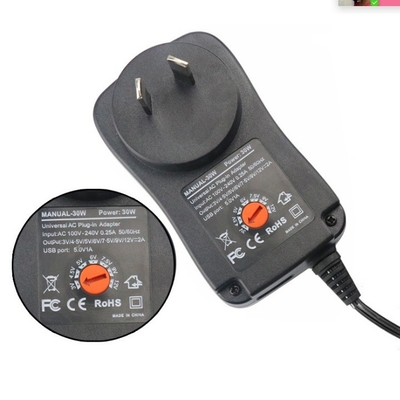 12V 2A 24W Ángulo derecho Adaptador de enchufe de corriente continua para C-Power AC100-240 Salida DC3-12V
